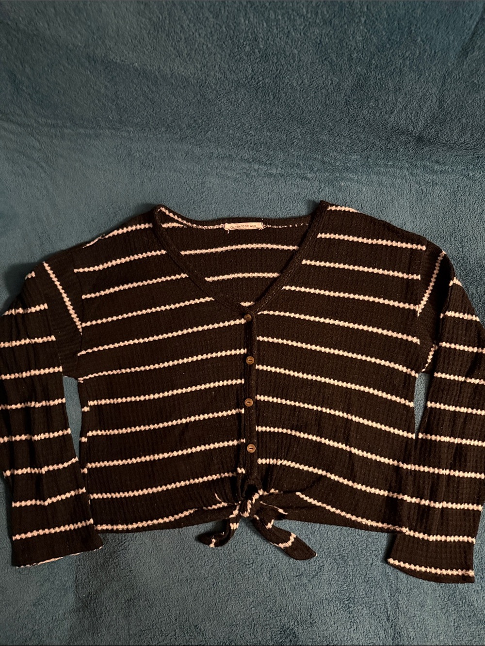 Caution To The Wind Black & White Striped Knit Cardigan - Cropped Style